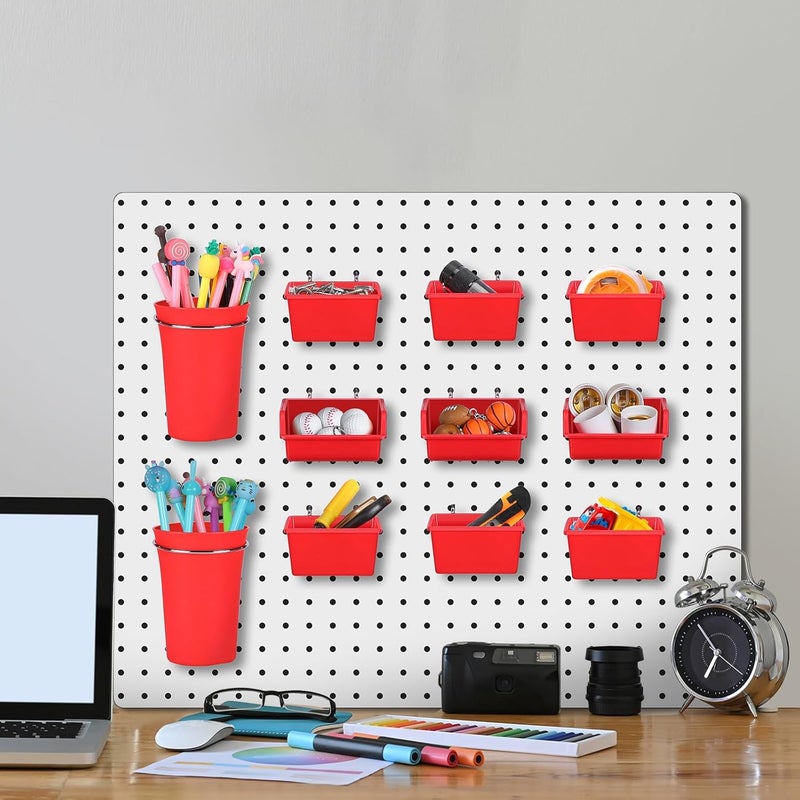Yookeer 20 Pcs Pegboard Bins and Cups with Hooks and Loops Peg Assortment Organizer Accessories Various Tool Organizer Pegboard Baskets Set for Garage Workshop Workbench Office(Red) - Image 5